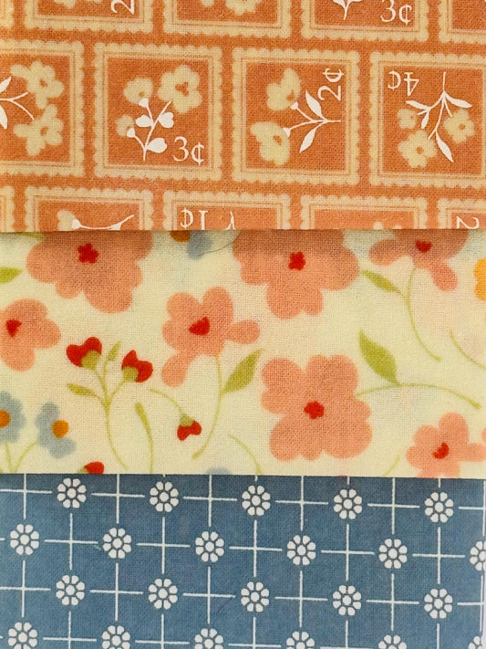 Peach + Blue Patterned Beeswax Food Wrap Set | Sustainable Food Storage