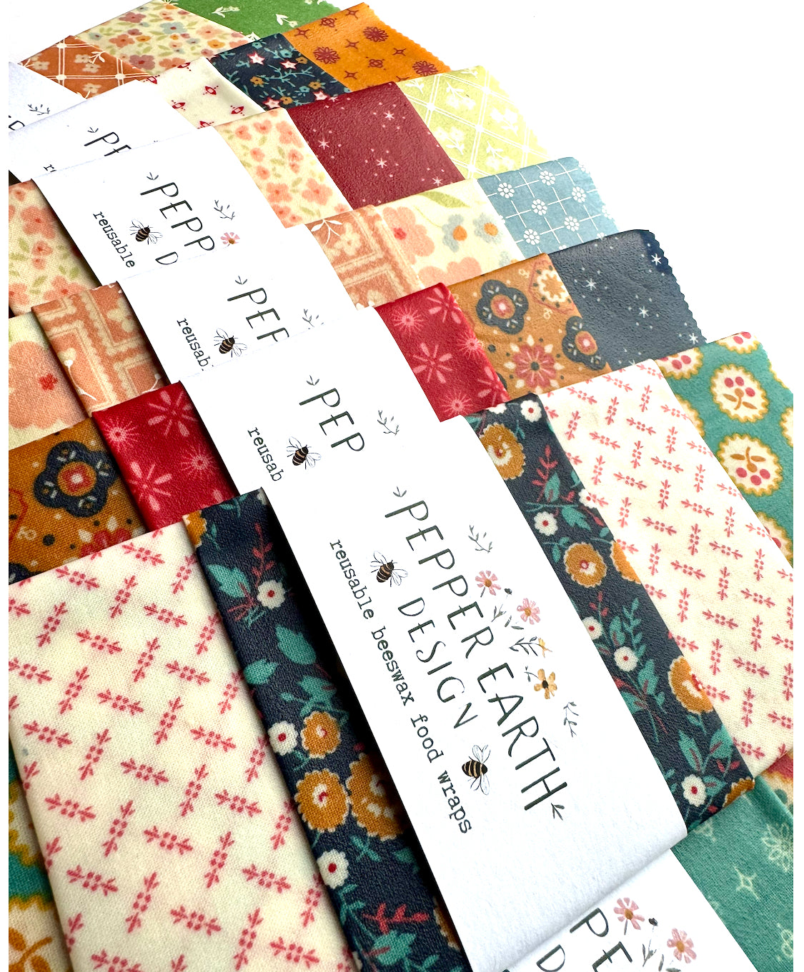 Orange + Cream Patterned Beeswax Food Wrap Set | Sustainable Food Storage