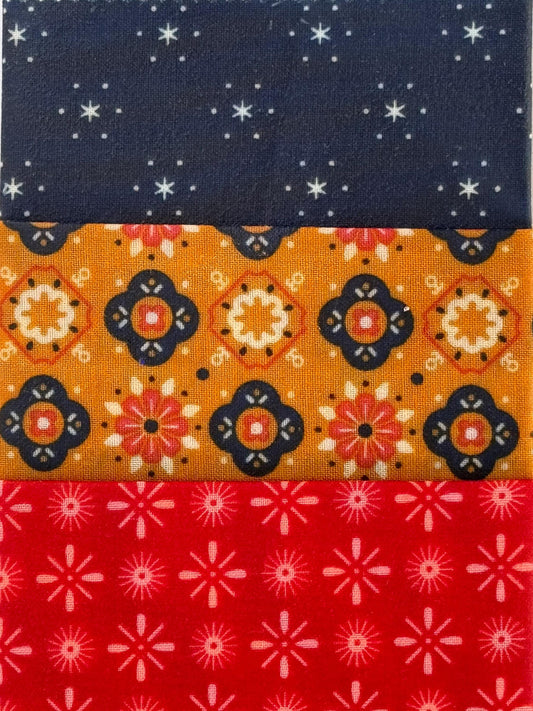 Red, Blue + Orange Patterned Beeswax Food Wrap Set | Sustainable Food Storage