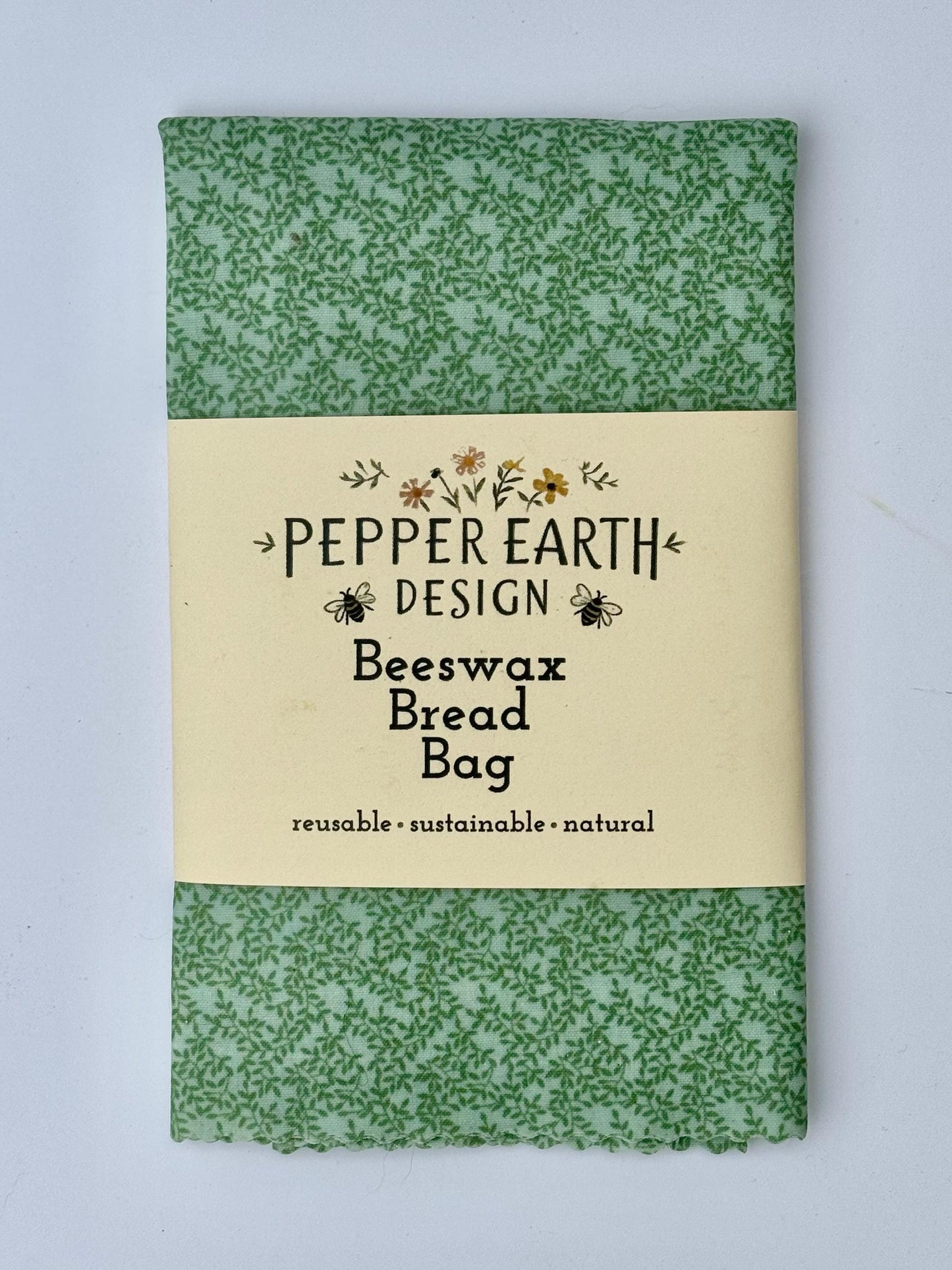 XL Beeswax Bread Bag | Green Patterned Reusable Food Storage