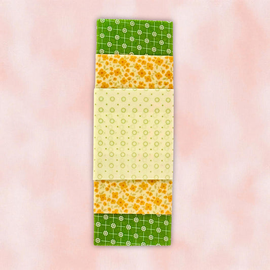 Orange + Green Patterned Beeswax Food Wrap Set | Sustainable Food Storage