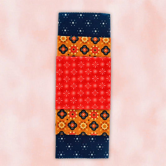 Red, Blue + Orange Patterned Beeswax Food Wrap Set | Sustainable Food Storage