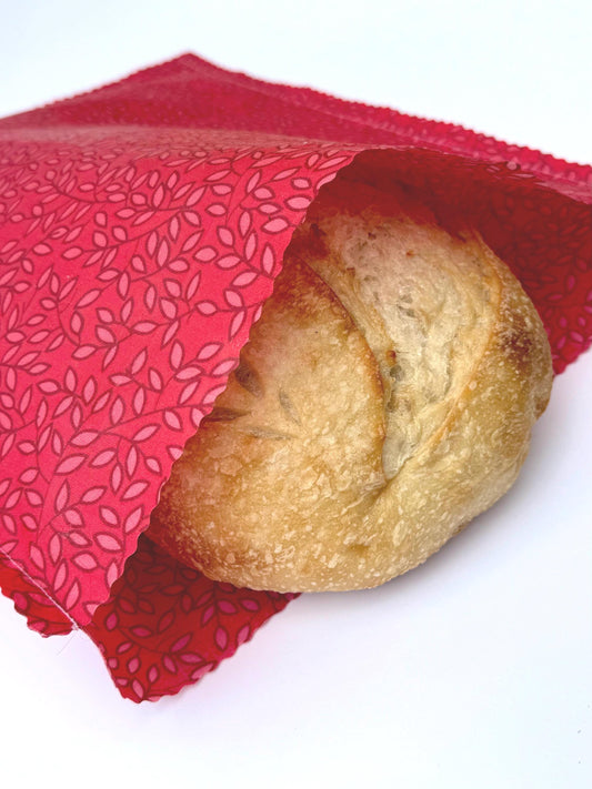 XL Beeswax Bread Bag | Red Patterned Reusable Food Storage