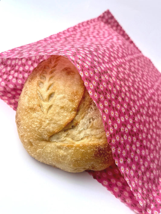 XL Beeswax Bread Bag | Pink Patterned Reusable Food Storage