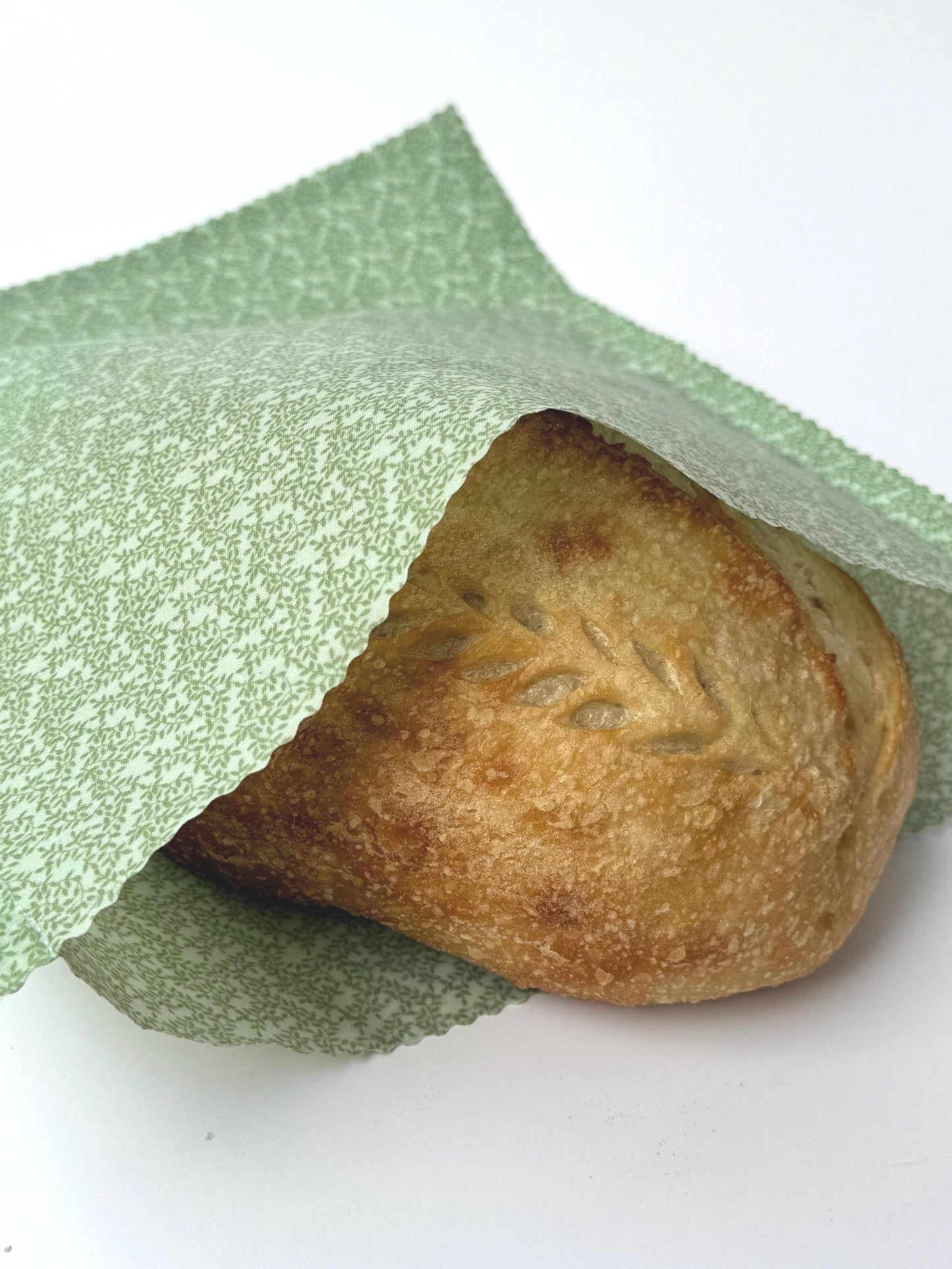 XL Beeswax Bread Bag | Green Patterned Reusable Food Storage